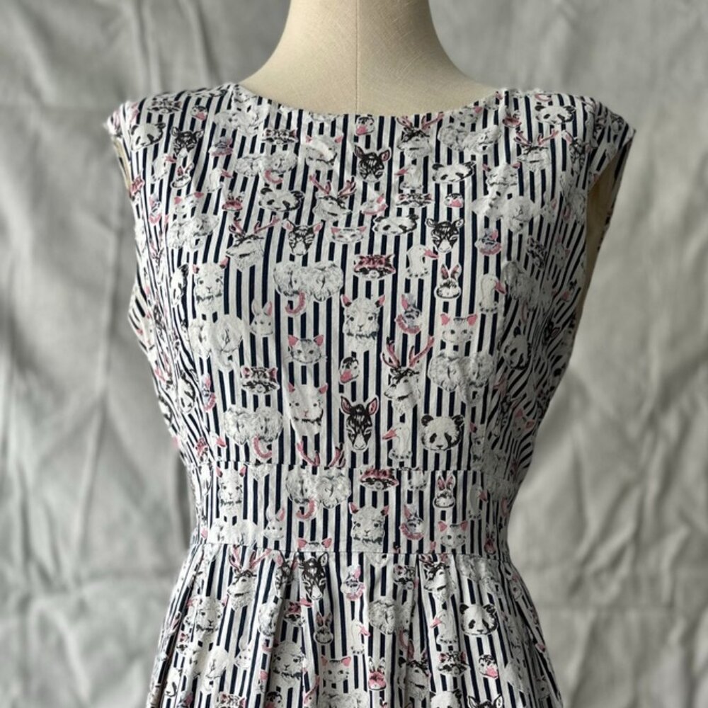 Striped Animal Head Print Dress Size M